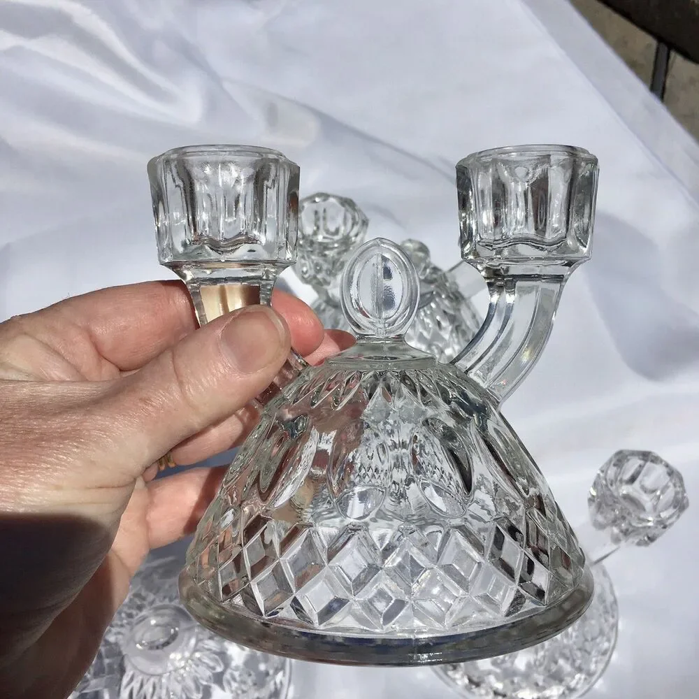 Imperial Glass Crystal Candle Holders  Each hold 2 tapered candles lot of 4